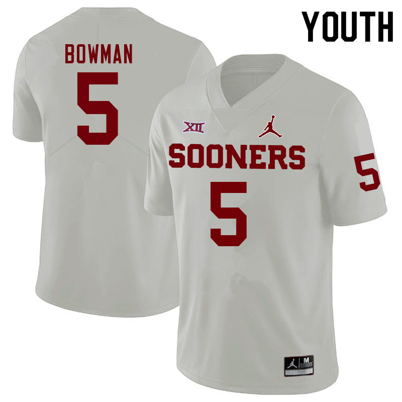 Youth #5 Billy Bowman Oklahoma Sooners College Football Jerseys Sale-White - Click Image to Close